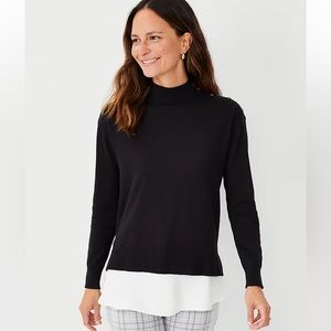 ANN TAYLOR LOFT mixed media shoulder button sweater black NWT XS
